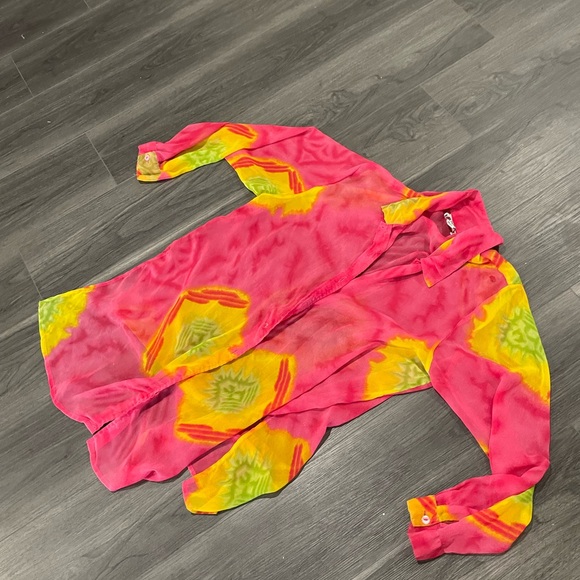 Vintage Sheer Blouse Top Shirt Oversized Button Up - Picture 6 of 10